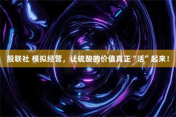 股联社 模拟经营，让硫酸的价值真正“活”起来！
