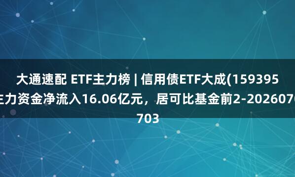 大通速配 ETF主力榜 | 信用债ETF大成(159395)主力资金净流入16.06亿元，居可比基金前2-20260703
